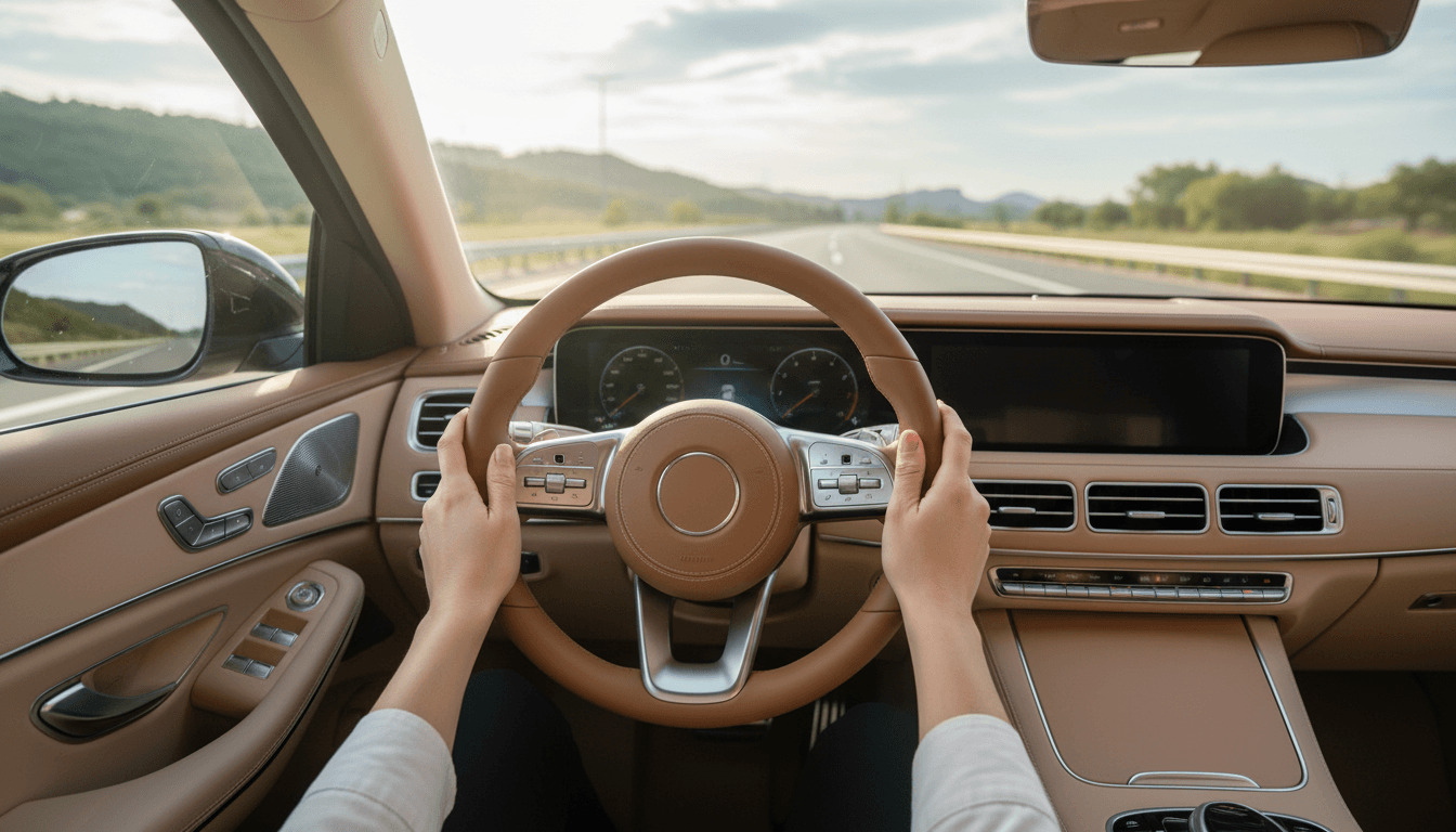 Professional driver at the wheel of a luxury transfer vehicle