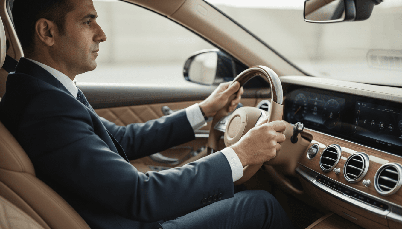 Professional driver at the wheel of luxury vehicle
