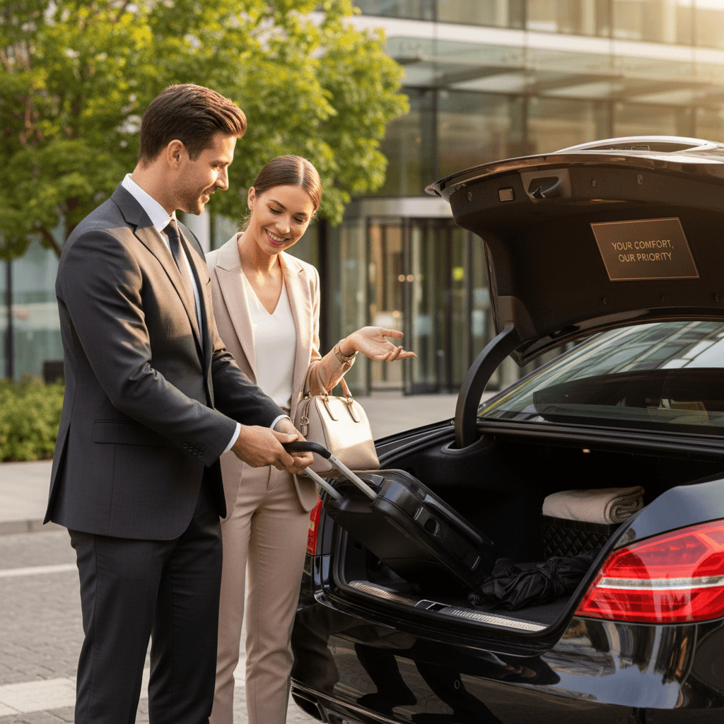 Driver assisting with passenger luggage