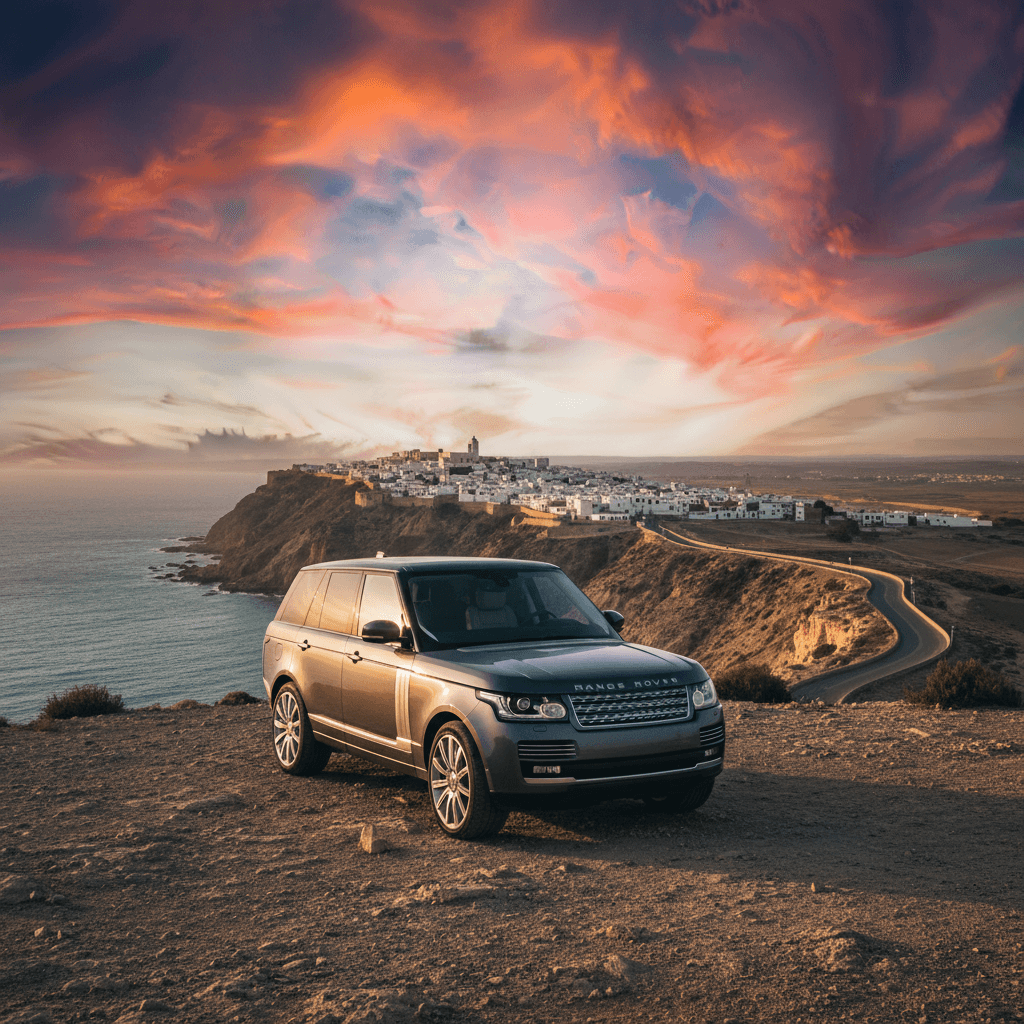 Luxury vehicle at scenic Moroccan destination viewpoint