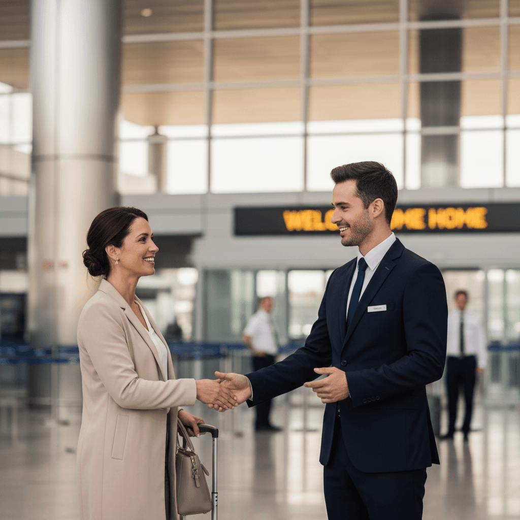 Driver greeting passenger with professional hospitality