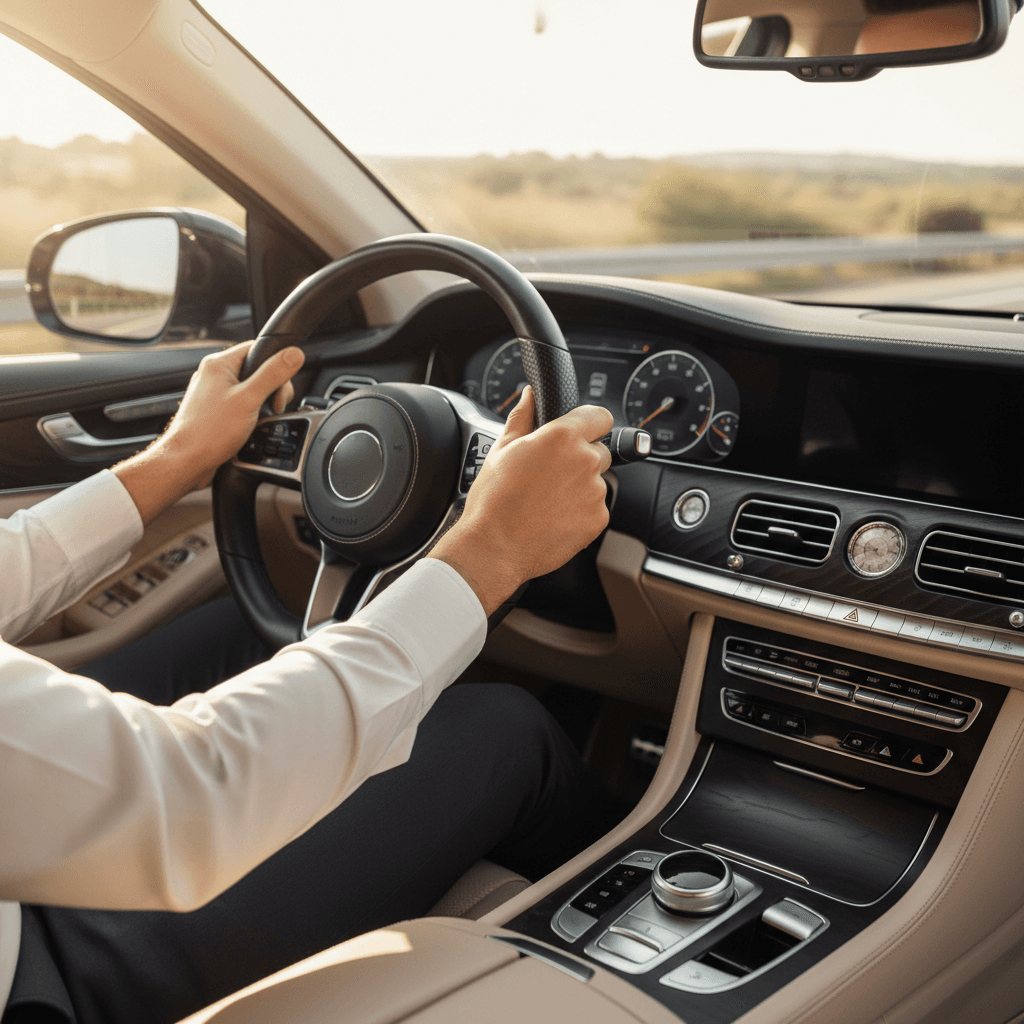 Professional driver in luxury vehicle cabin