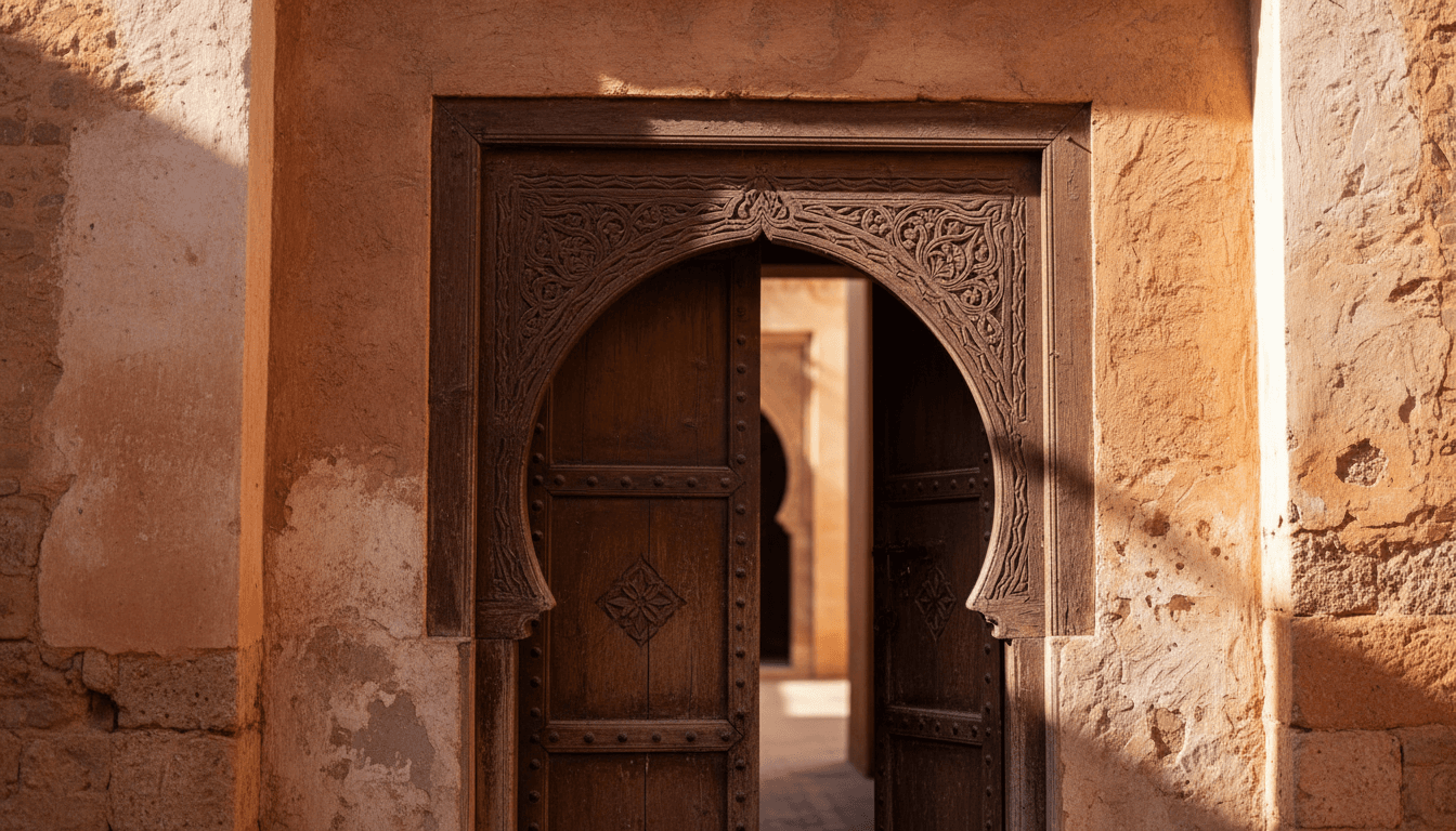 Traditional Moroccan architecture detail in warm sunlight