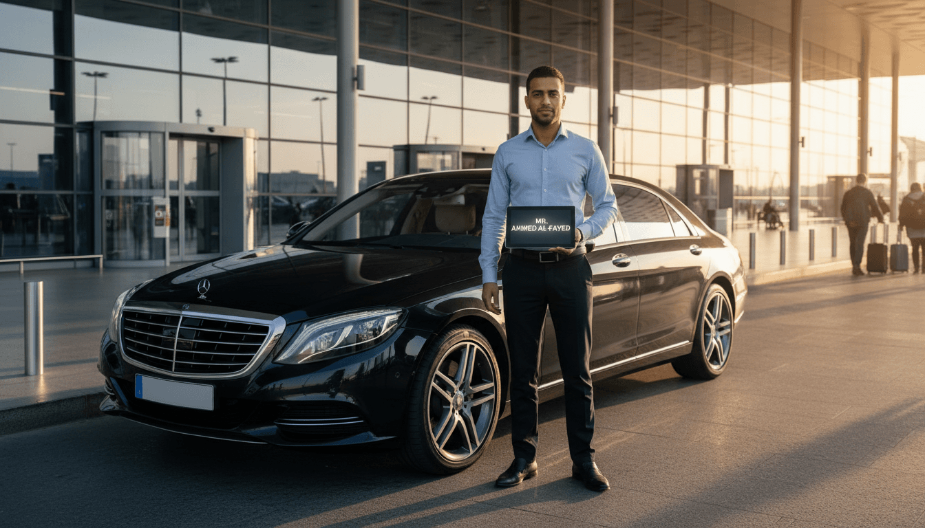 Professional driver greeting passenger at Tangier airport terminal